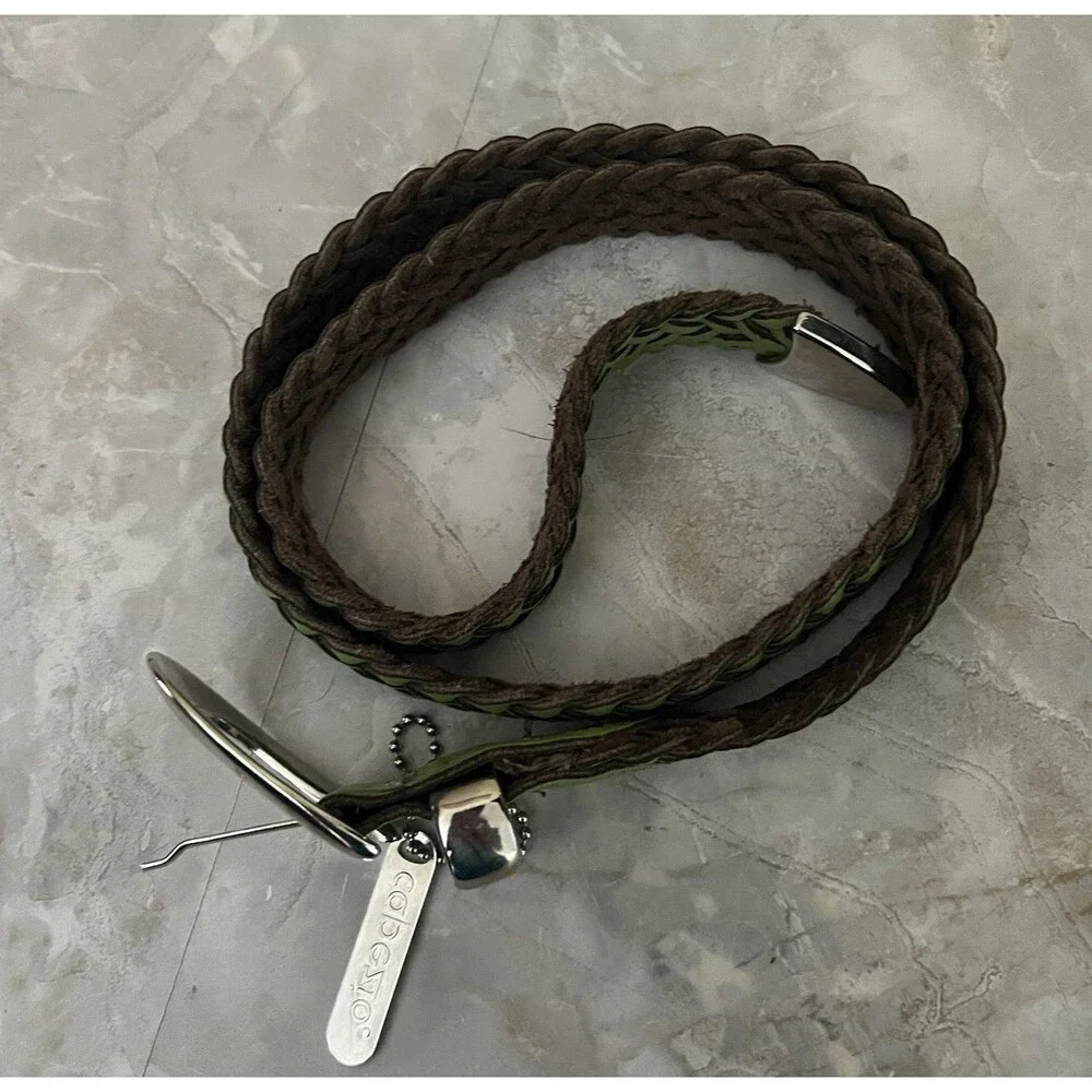 Capezio Womens Braided Woven Belt Genuine Leather Green S/M Argentina Vtg